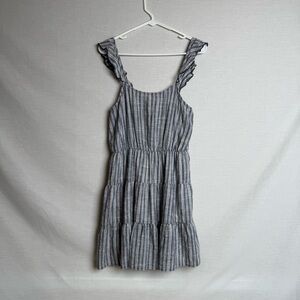 Peach Love California Blue Striped Sleeveless Ruffle Dress Size M